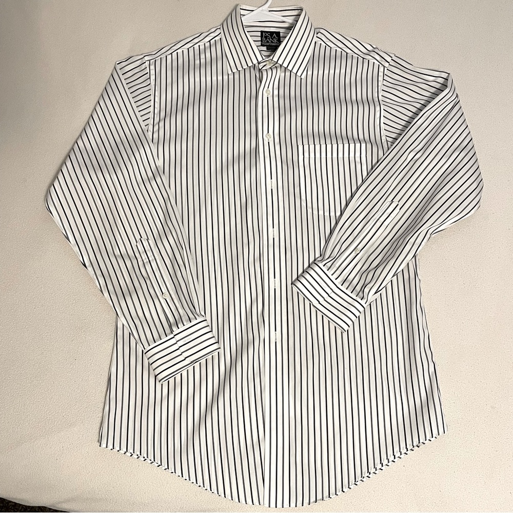 Mens Jos A. Bank Striped Black and White Shirt, size 15.5 - 33.